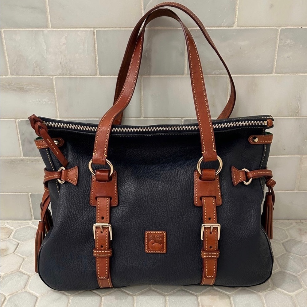 SOLD!!!  Dooney & Bourke Dillen Leather Navy Double Strap Tassel Shoulder Bag